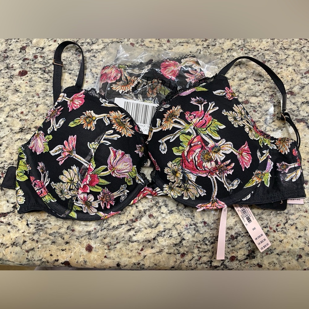 NWT Bra with matching thong panties. Bra is 34C and panties are Large.